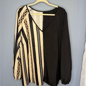 SHEIN Black and Cream Asymmetrical Blouse